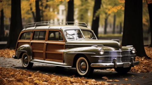 Vintage Car in Autumn | Iconic Design | Wood Grains | Elaborate Detailing
