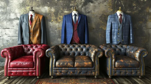 Vintage-themed Mannequin Display with Chesterfield Sofas