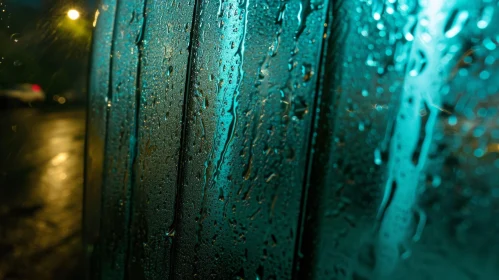 Abstract Wet Glass Surface with Raindrops | Blue Light Illumination