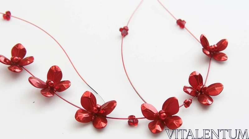 Delicate Red Flower Necklace - Captivating Floral Jewelry AI Image