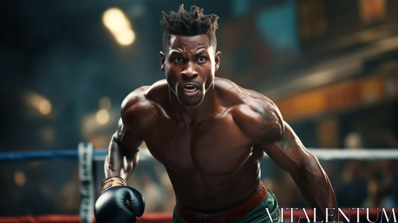 Intense Boxer Ready for Fight in Boxing Ring AI Image