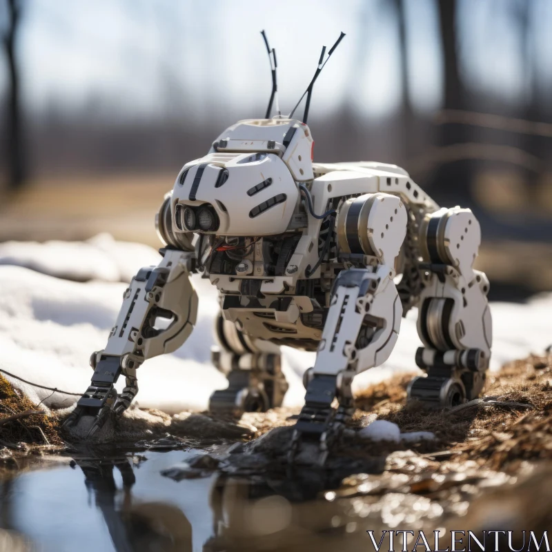 Mechanized Precision: Robotic Dog in Natural Terrain AI Image