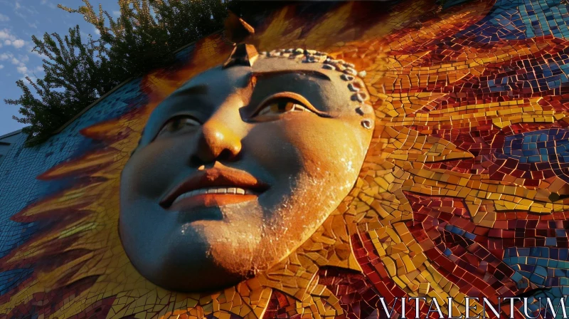 Mosaic Sun with Smiling Human Face AI Image