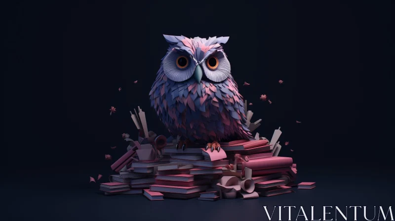 Purple Owl 3D Illustration on Books AI Image
