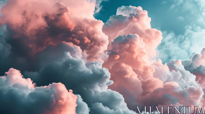 Serene Cloudscape with Pink, Grey, and White Clouds AI Image
