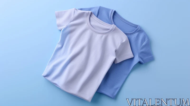 Stylish Folded T-Shirts on Blue Background AI Image