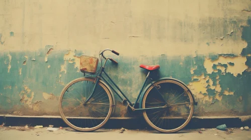 Vintage Blue Bicycle Against Weathered Wall