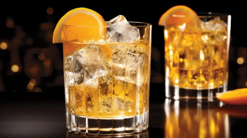 Whiskey Glasses on the Rocks with Orange Slices
