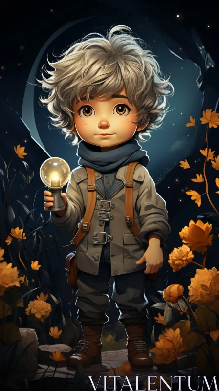 AI ART Young Boy in Field of Flowers Digital Painting
