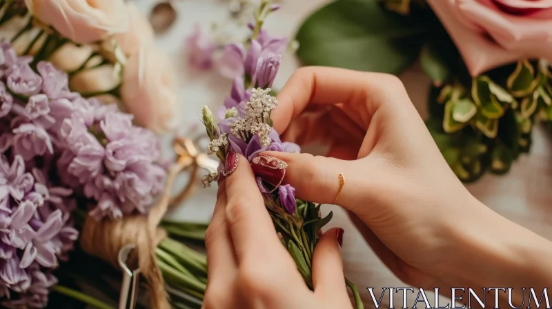 AI ART Captivating Beauty: A Woman's Hands Embrace a Purple Flower