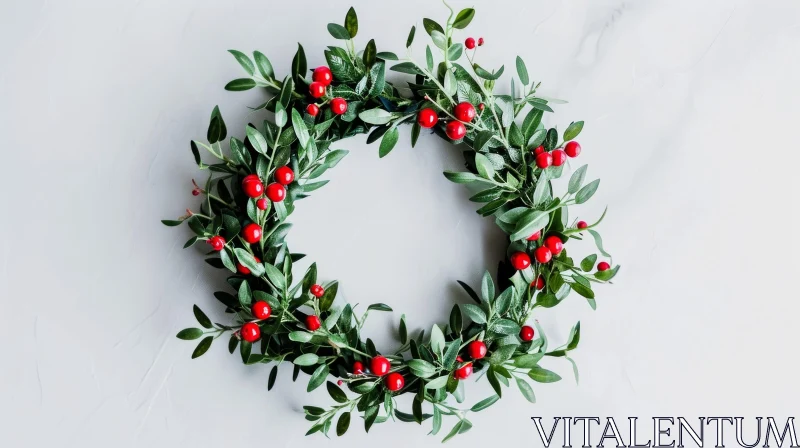 AI ART Christmas Wreath | Artificial Greenery and Red Berries | Festive Decor