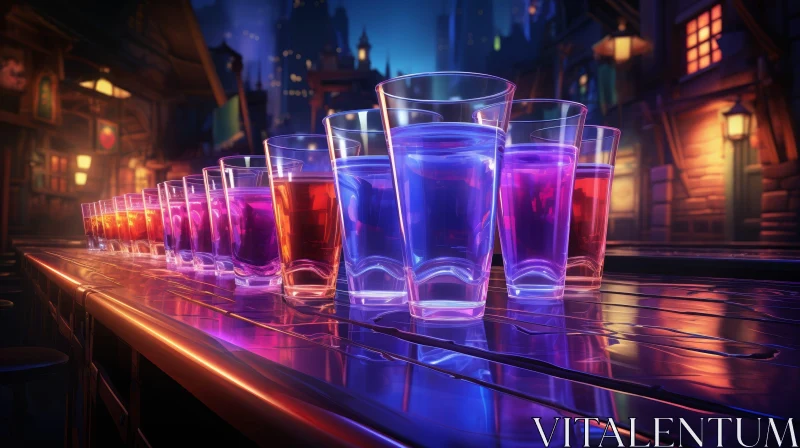 Colorful Glasses on Bar Counter - 3D Rendering AI Image