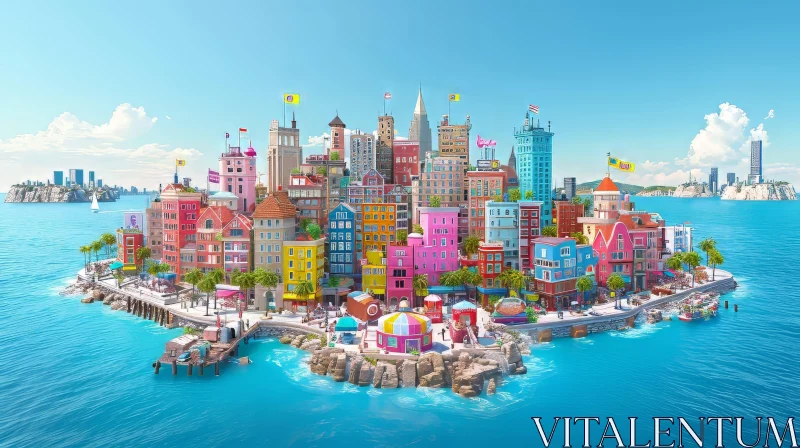 Colorful Island Cityscape: A Bright Urban Oasis AI Image