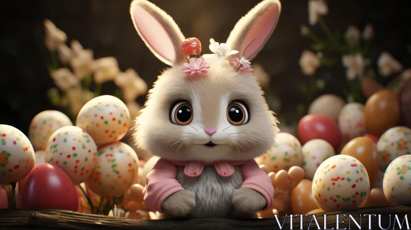 Cute Bunny Among Easter Eggs in Unreal Engine 5 Style AI Image
