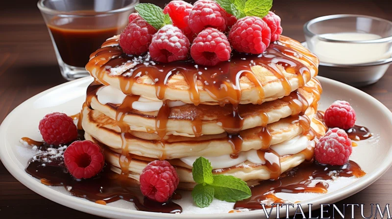 Delicious Pancakes with Raspberries and Whipped Cream AI Image