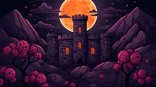 Eerie Dark Castle Digital Painting