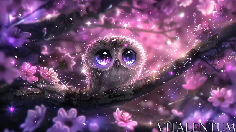Enchanting Owl Digital Painting in Forest AI Image