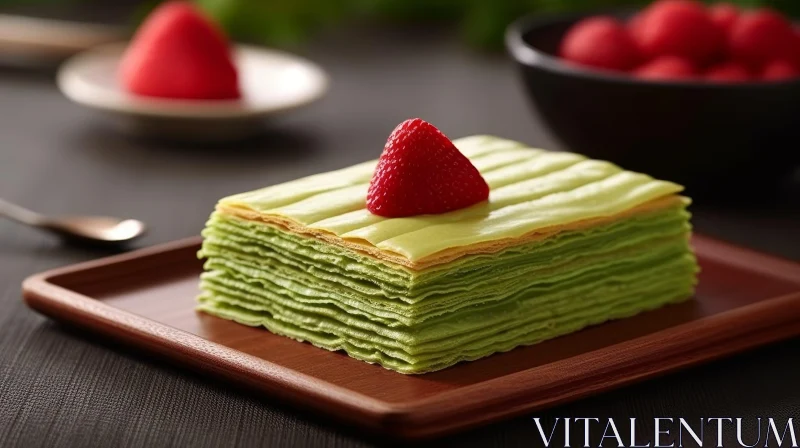 Green Tea Mille Crepe Cake Dessert Photography AI Image