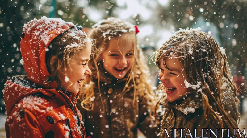 Joyful Children Playing in Snow AI Image