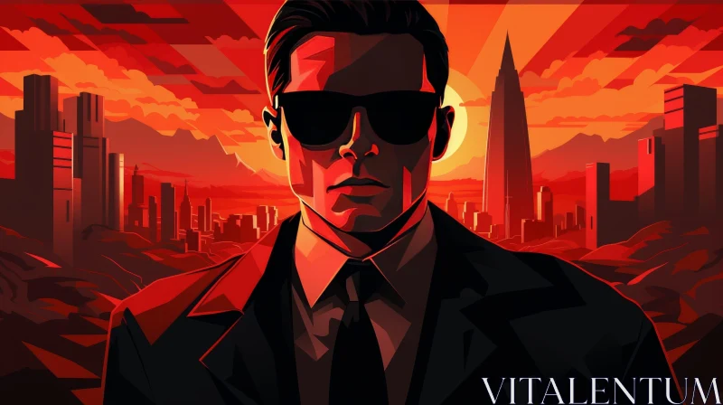 AI ART Man in Suit and Sunglasses - Cityscape Mystery