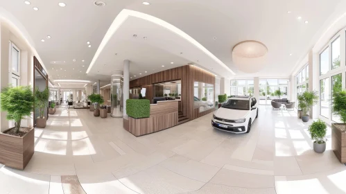 Modern Car Dealership with Spacious Showroom and Variety of Cars