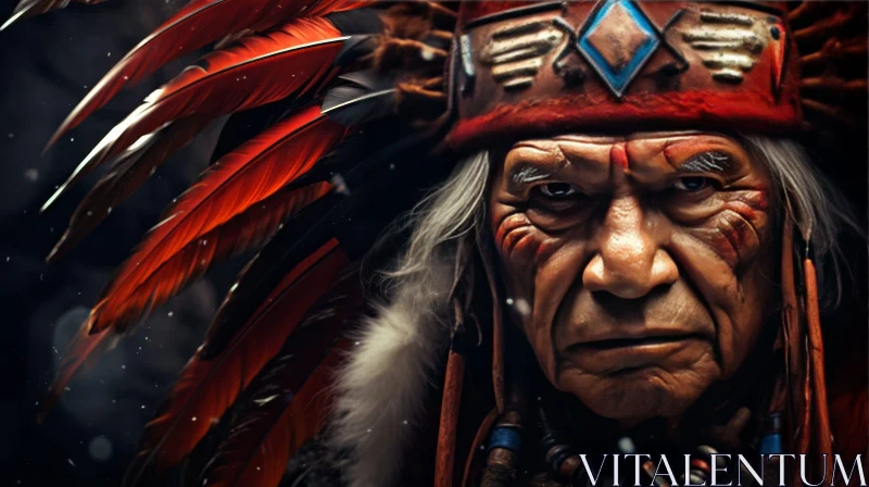 AI ART Native American Man in Traditional Headdress Portrait