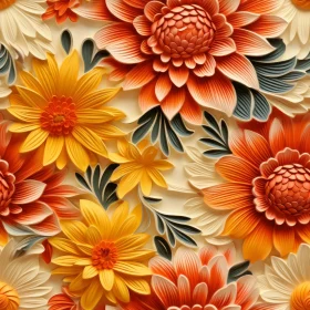 Orange and Yellow Floral Pattern on Cream Background