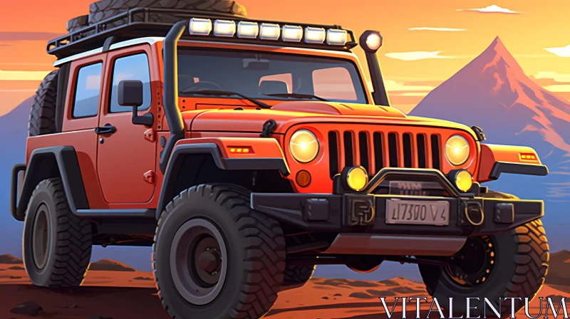 Red Jeep Wrangler Rubicon Digital Painting AI Image