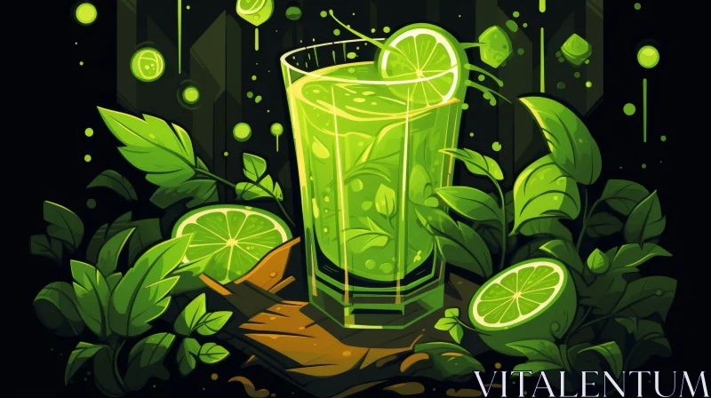 Refreshing Green Cocktail Illustration AI Image