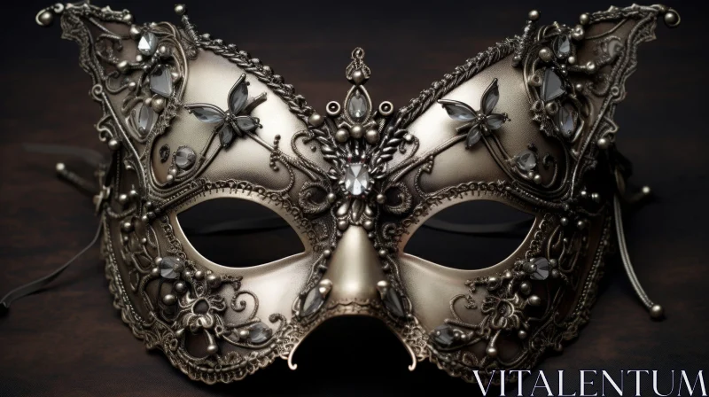 AI ART Silver Venetian Mask with Butterfly Design