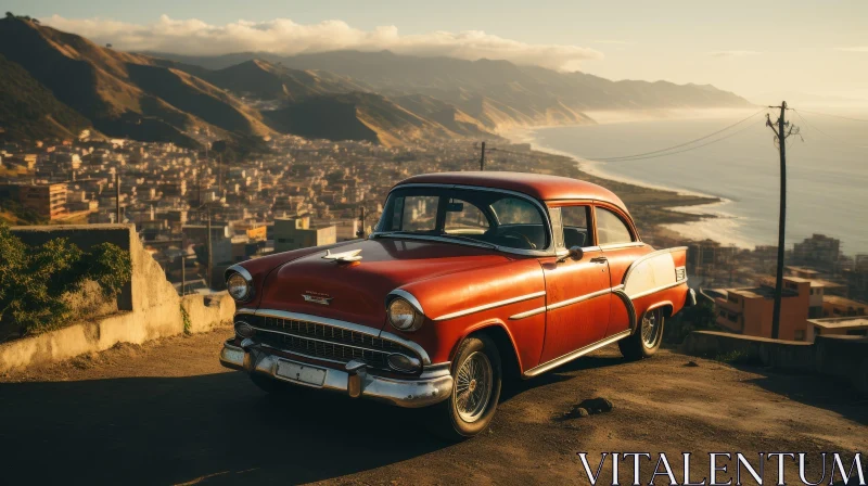 AI ART Vintage Chevrolet Bel Air Overlooking Coastal Town