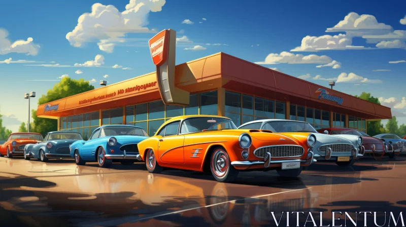 Vintage Classic Car Dealership Scene AI Image