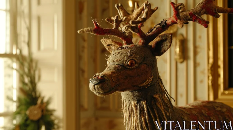 Vintage Stuffed Deer Toy: Brown Felt, Wire Antlers, Charming Details AI Image