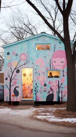 Whimsical Tiny House with Wildlife Murals and Pastel Hues