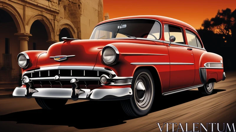 1955 Chevrolet Bel Air Digital Painting at Sunset AI Image