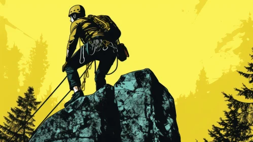 Adventure Rock Climber in Comic Book Style
