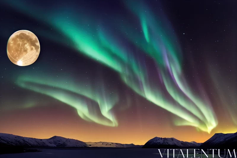 Aurora Borealis Over Mountain: Mesmerizing Energy-Filled Illustration AI Image