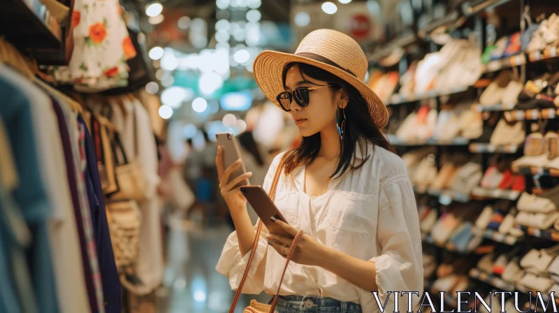 Captivating Asian Woman Shopping with Smartphone AI Image