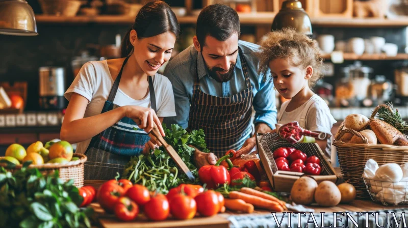 Capturing Love and Joy: Heartwarming Family Moment in a Rustic Kitchen AI Image