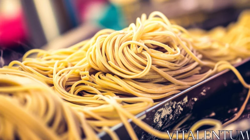 Close-up Image of Spaghetti Noodles in a Metal Container AI Image