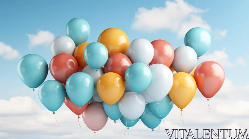 Colorful Balloons in Dreamy Sky AI Image