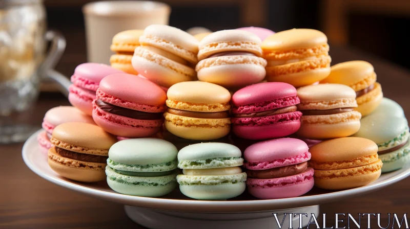 Colorful Macarons on Plate - High Angle Photo AI Image