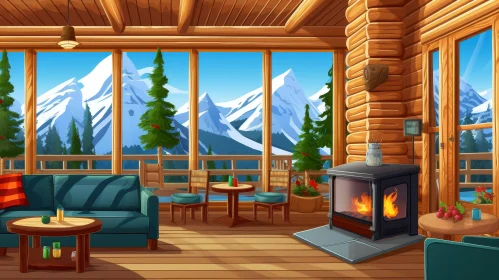 Cozy Living Room in Log Cabin with Mountain View