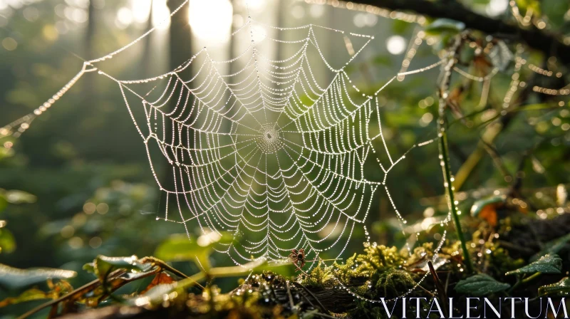 Delicate Spider Web in Morning Dew | Symmetrical and Impressive AI Image