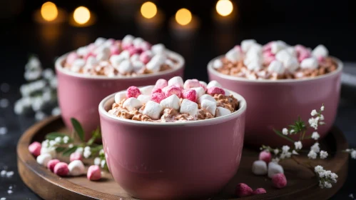 Delicious Hot Chocolate Cups on Wooden Tray