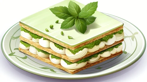 Delicious Three-Layered Green Cake on Green Plate