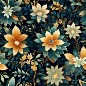 Luxurious Floral Pattern on Dark Blue Background