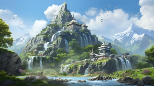Majestic Mountain Temple Landscape