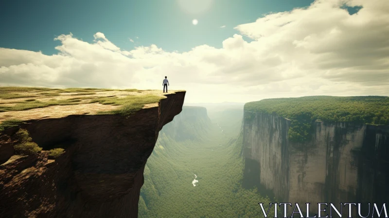 Man Standing on Cliff Edge - Serene Nature View AI Image