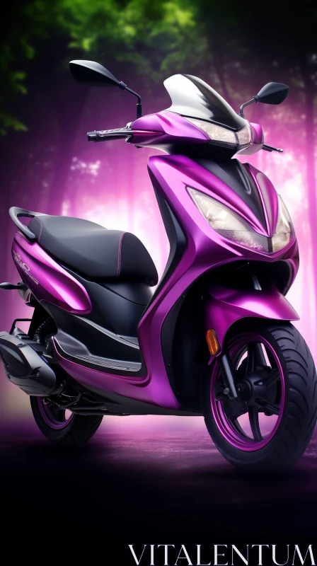 Purple Scooter in Enchanting Forest AI Image